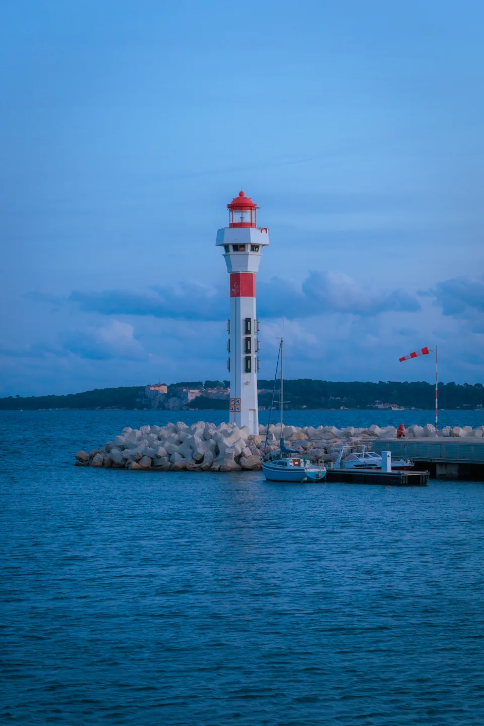 A lighthouse at dusk