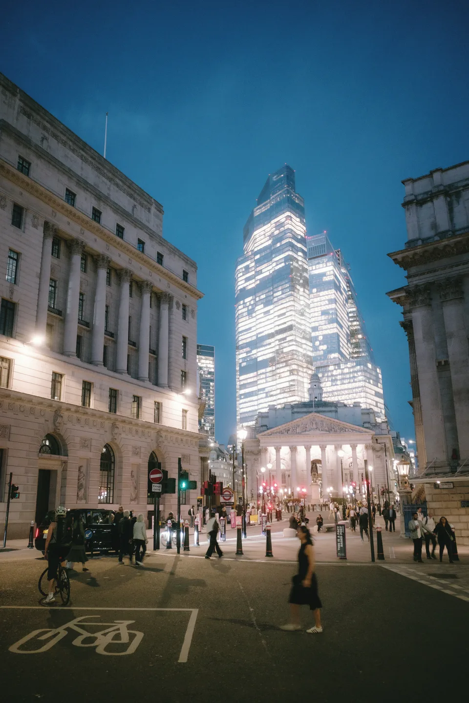 A City of London street after dark
