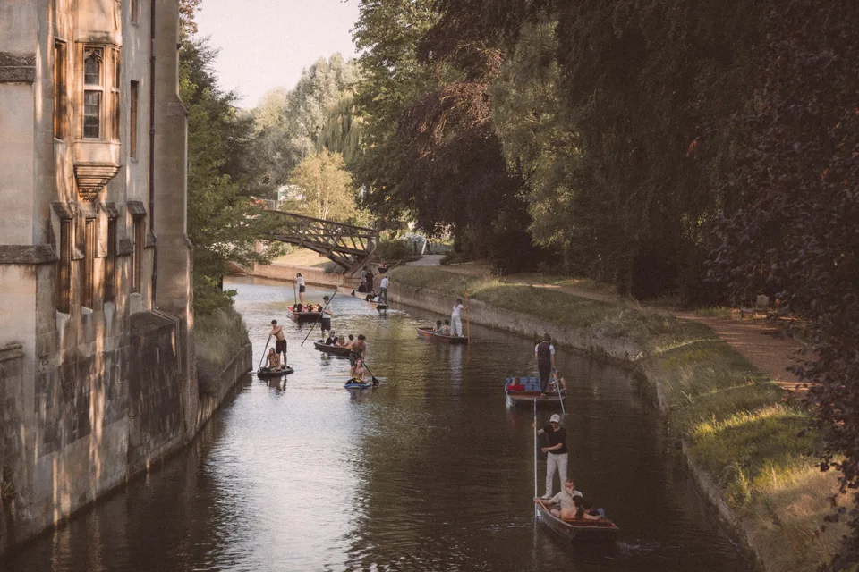 Punts on a narrow stretch of river